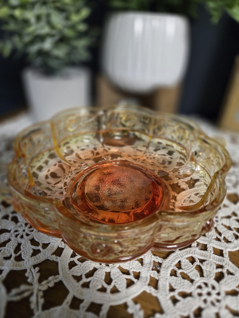 Hocking Mayfair Orange Glass Handled Bowl